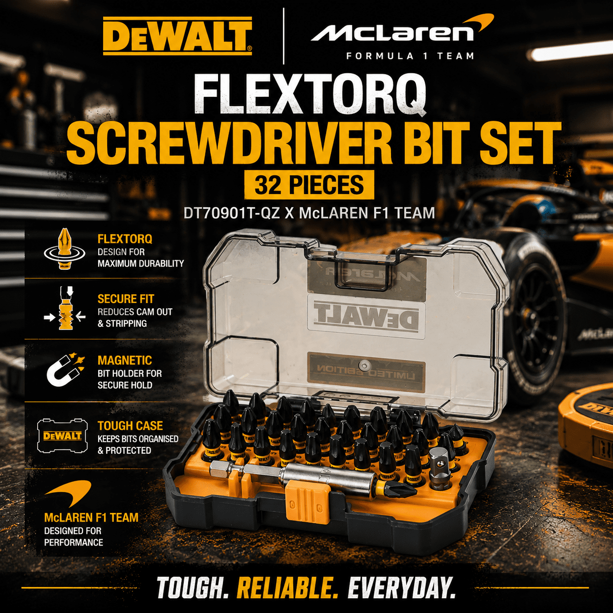 DeWalt McLaren F1 Team FLEXTORQ Screwdriver Bit Set (32 Pieces) Auto Draw